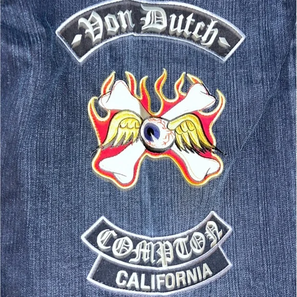 VON DUTCH Originals Compton California Flying Eyeball Denim Jeans Size 40 2000s